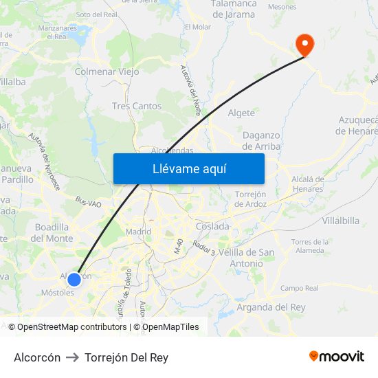 Alcorcón to Torrejón Del Rey map