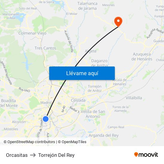 Orcasitas to Torrejón Del Rey map