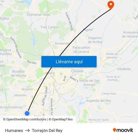 Humanes to Torrejón Del Rey map