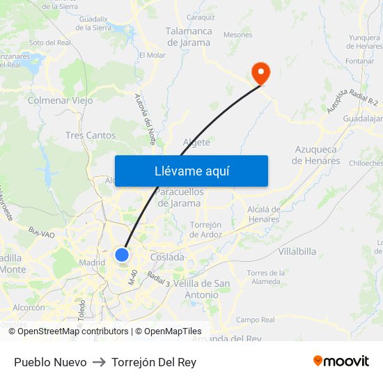 Pueblo Nuevo to Torrejón Del Rey map