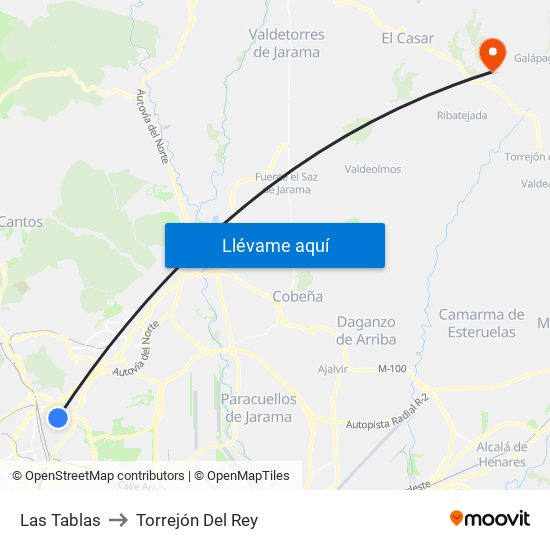 Las Tablas to Torrejón Del Rey map