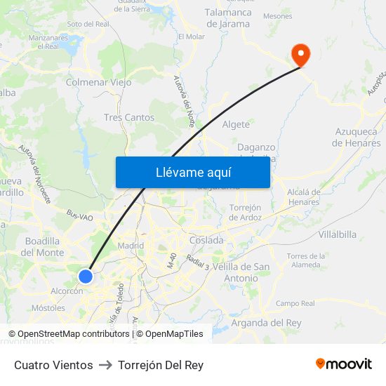 Cuatro Vientos to Torrejón Del Rey map