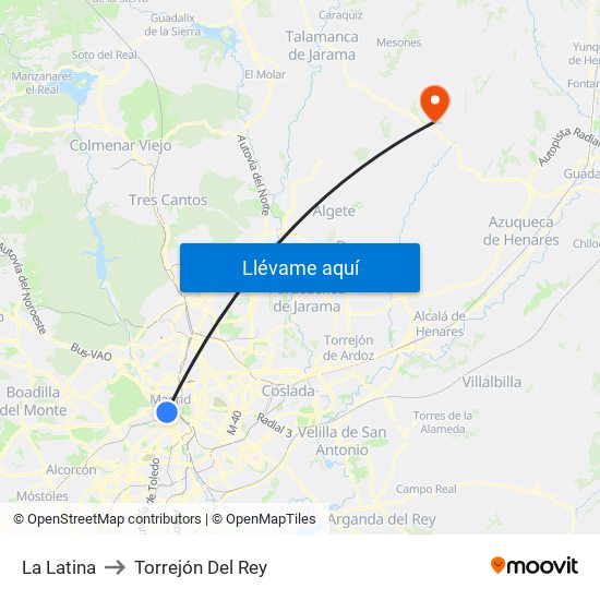 La Latina to Torrejón Del Rey map