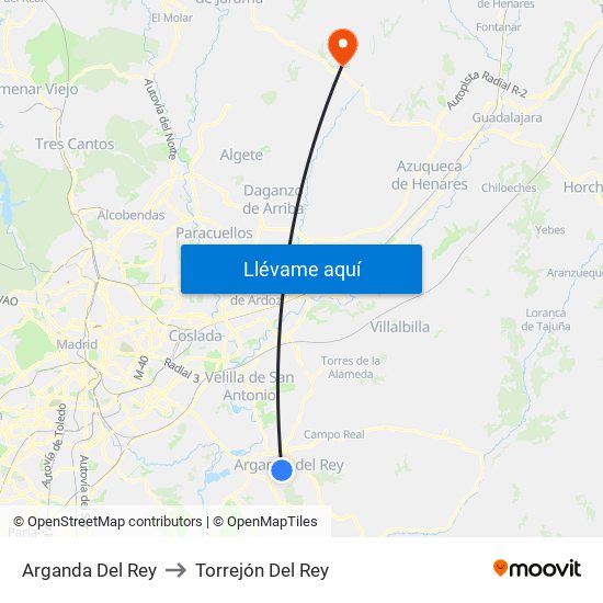 Arganda Del Rey to Torrejón Del Rey map