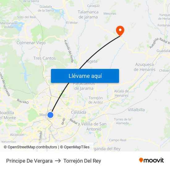 Príncipe De Vergara to Torrejón Del Rey map