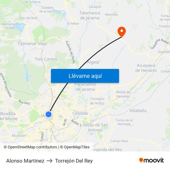 Alonso Martínez to Torrejón Del Rey map