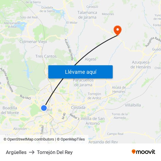 Argüelles to Torrejón Del Rey map