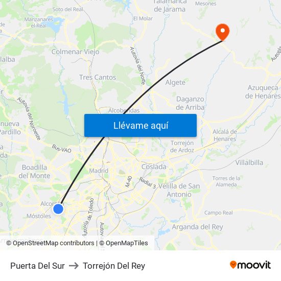 Puerta Del Sur to Torrejón Del Rey map