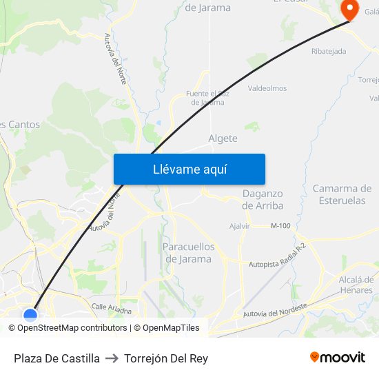 Plaza De Castilla to Torrejón Del Rey map