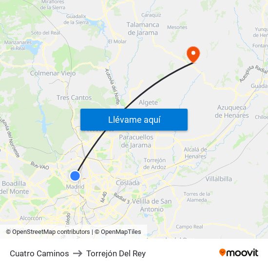 Cuatro Caminos to Torrejón Del Rey map