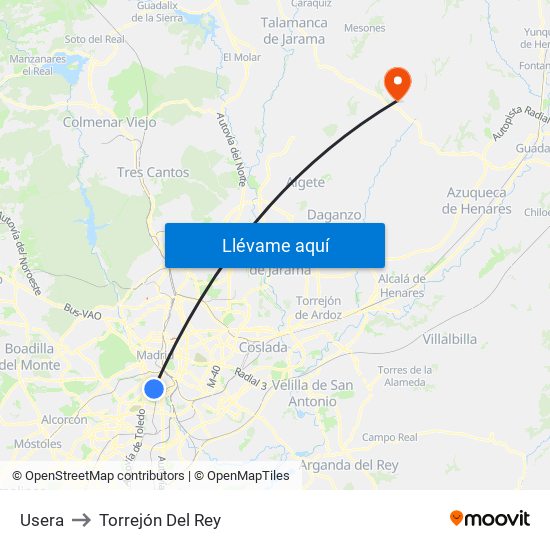 Usera to Torrejón Del Rey map