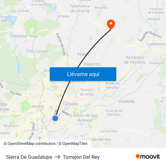 Sierra De Guadalupe to Torrejón Del Rey map