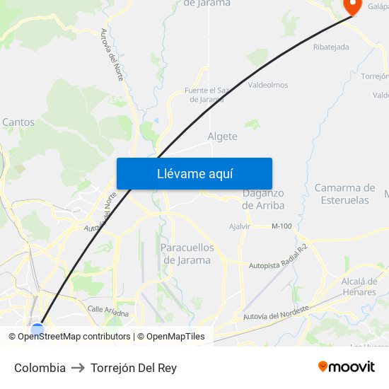 Colombia to Torrejón Del Rey map