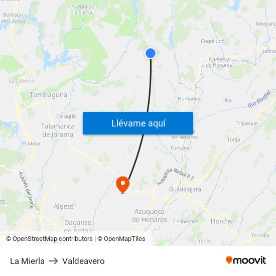 La Mierla to Valdeavero map