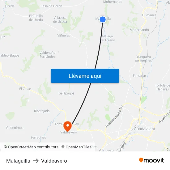 Malaguilla to Valdeavero map