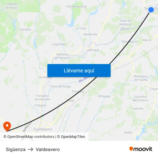 Sigüenza to Valdeavero map
