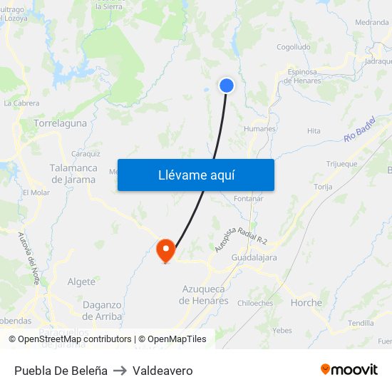 Puebla De Beleña to Valdeavero map