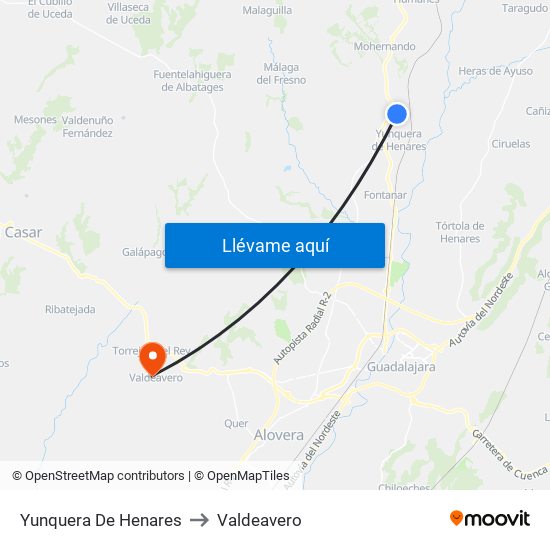Yunquera De Henares to Valdeavero map