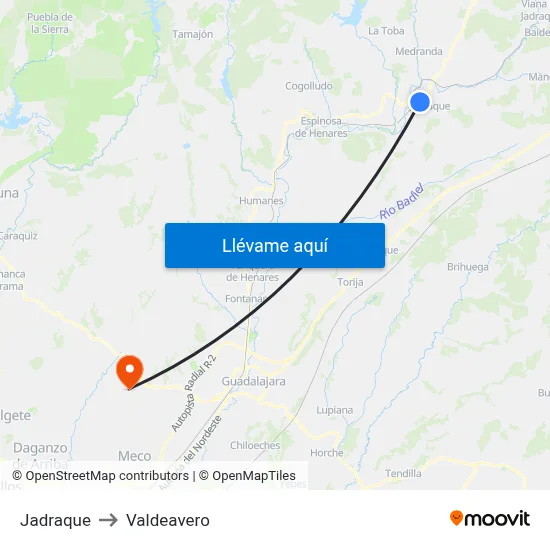 Jadraque to Valdeavero map