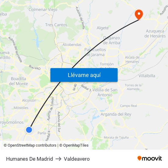 Humanes De Madrid to Valdeavero map