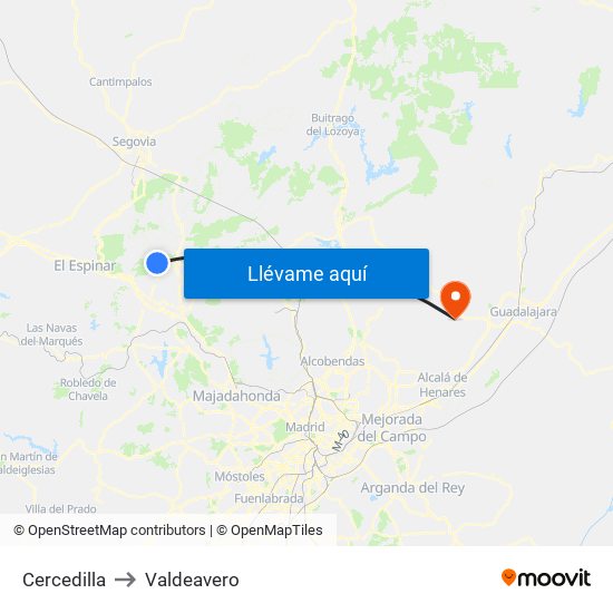 Cercedilla to Valdeavero map