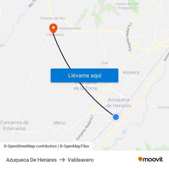 Azuqueca De Henares to Valdeavero map