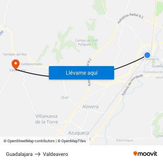 Guadalajara to Valdeavero map