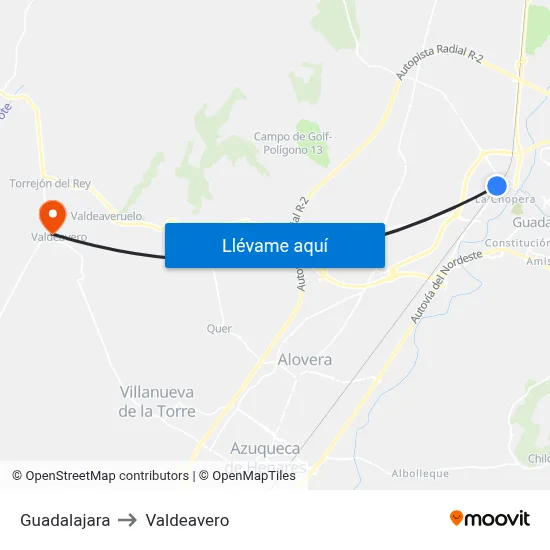 Guadalajara to Valdeavero map