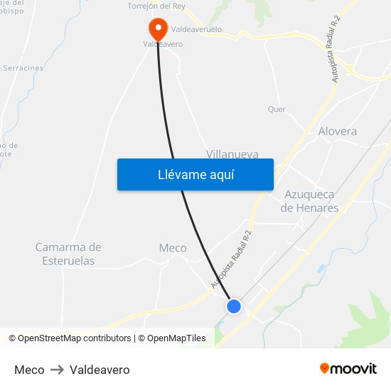 Meco to Valdeavero map