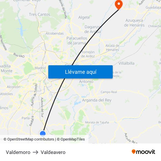 Valdemoro to Valdeavero map