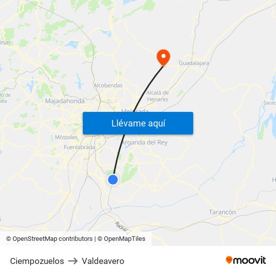 Ciempozuelos to Valdeavero map