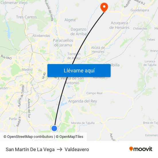 San Martín De La Vega to Valdeavero map