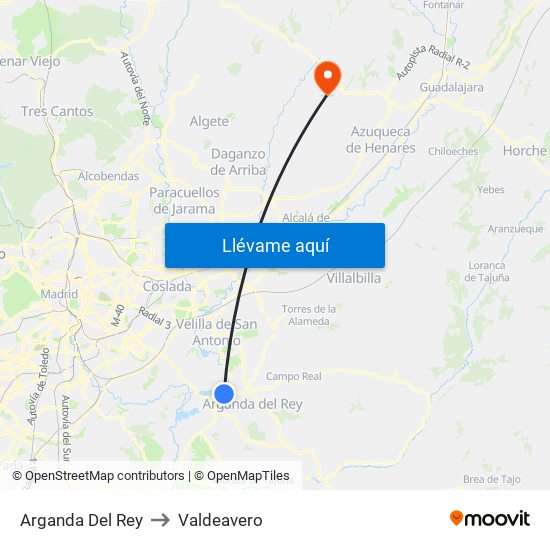 Arganda Del Rey to Valdeavero map