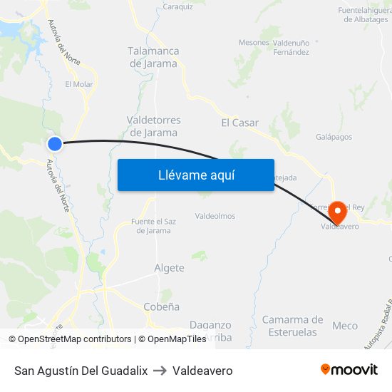 San Agustín Del Guadalix to Valdeavero map