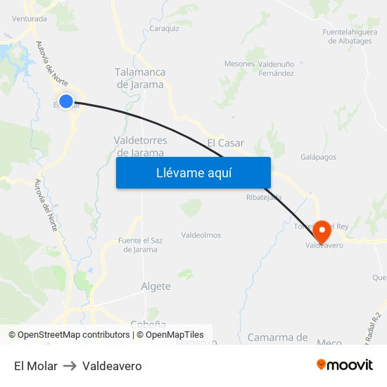 El Molar to Valdeavero map