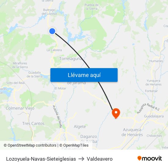 Lozoyuela-Navas-Sieteiglesias to Valdeavero map