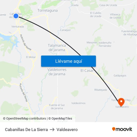 Cabanillas De La Sierra to Valdeavero map