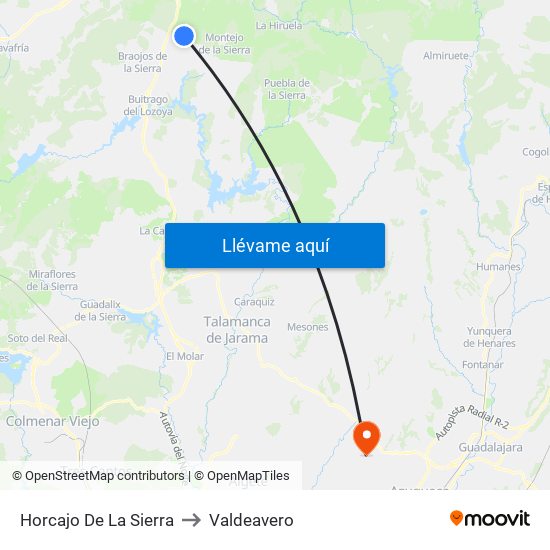 Horcajo De La Sierra to Valdeavero map