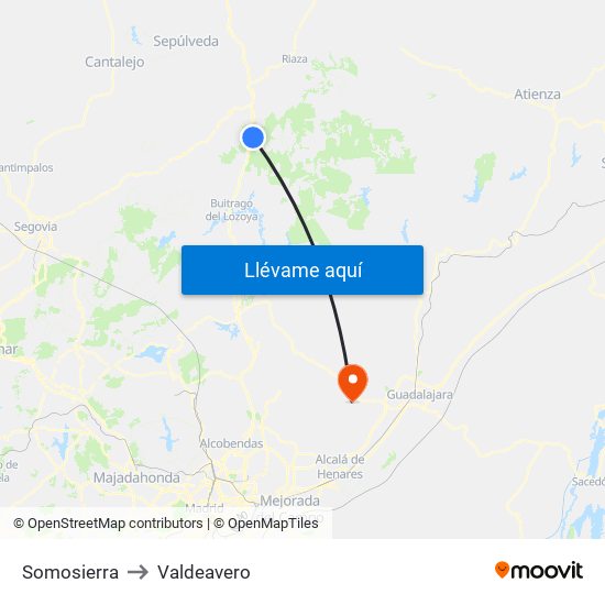 Somosierra to Valdeavero map