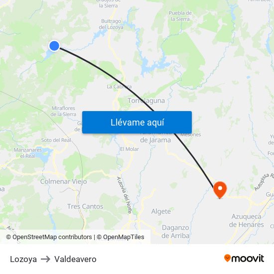 Lozoya to Valdeavero map