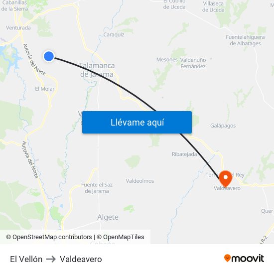 El Vellón to Valdeavero map