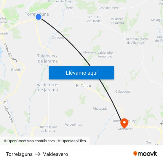 Torrelaguna to Valdeavero map
