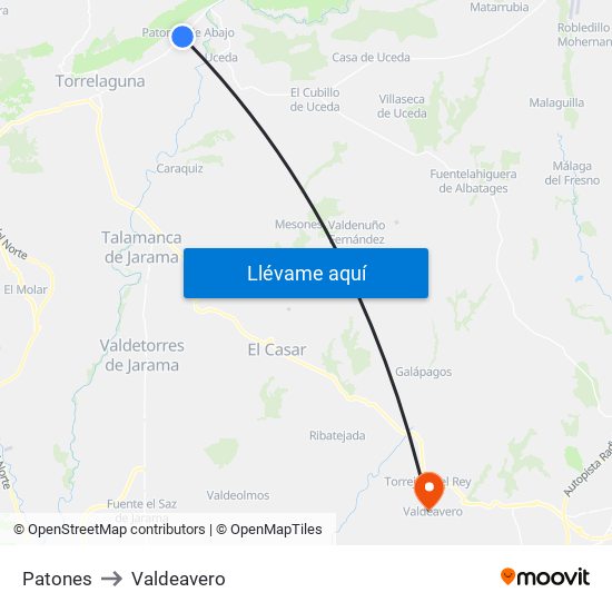 Patones to Valdeavero map