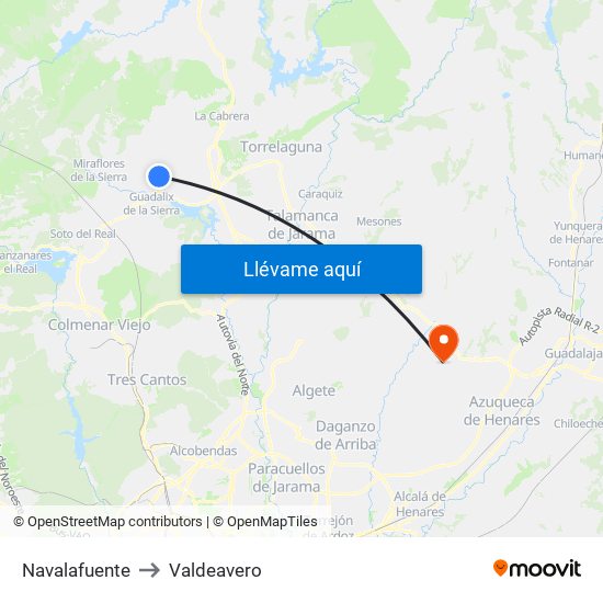Navalafuente to Valdeavero map