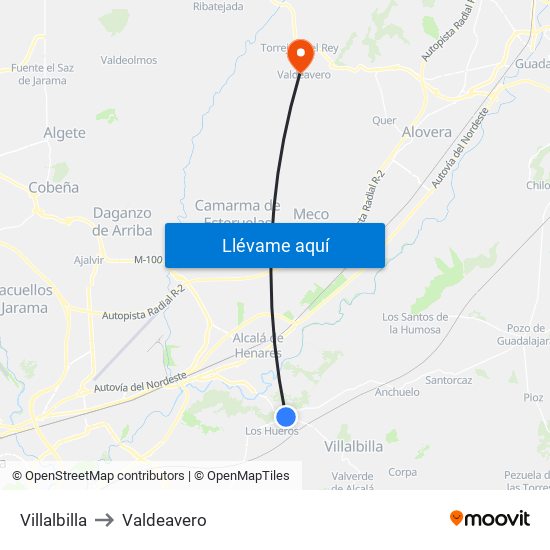 Villalbilla to Valdeavero map