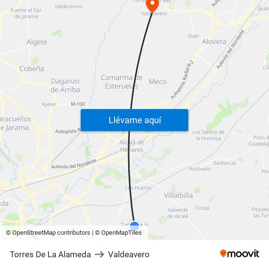 Torres De La Alameda to Valdeavero map