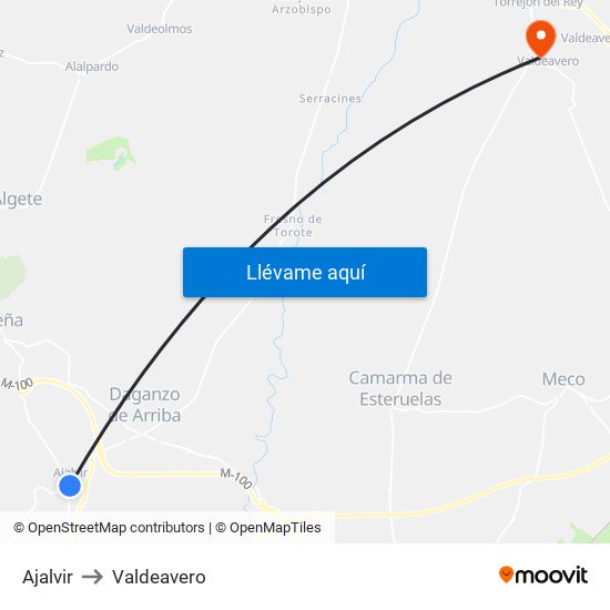 Ajalvir to Valdeavero map