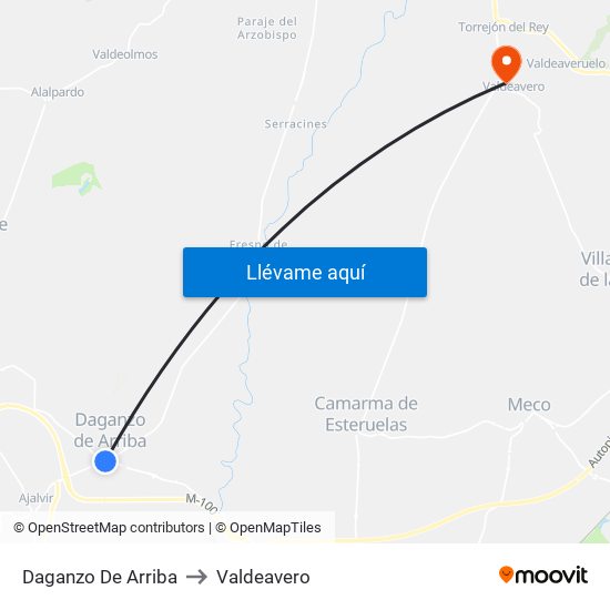 Daganzo De Arriba to Valdeavero map
