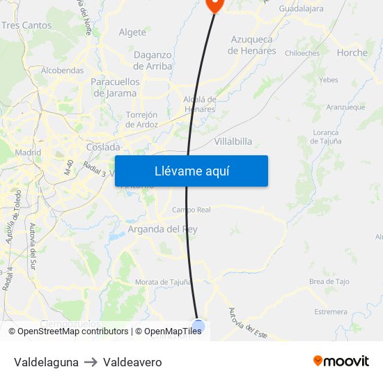 Valdelaguna to Valdeavero map