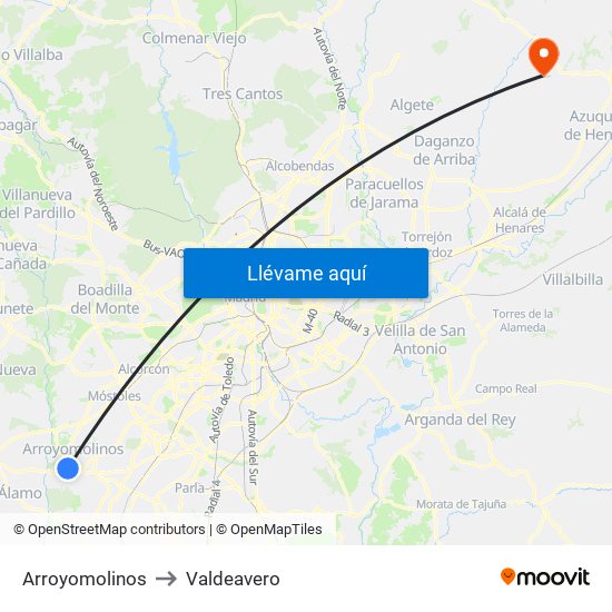 Arroyomolinos to Valdeavero map